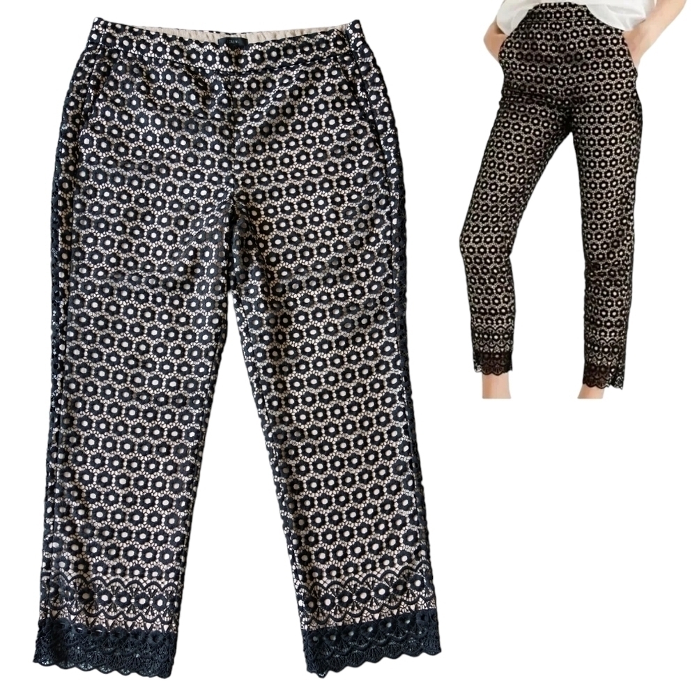 J. Crew Daisy Lace Pant Black Nude Lace Floral Modern Feminine Unique G8191
